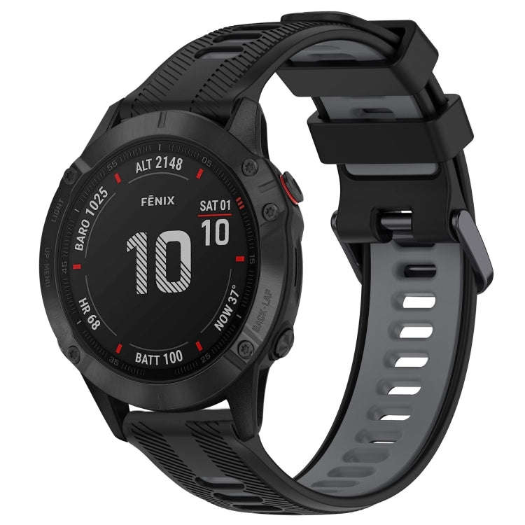 For Garmin Fenix 6 Pro Sports Two-Color Silicone Watch Band(Black+Grey)