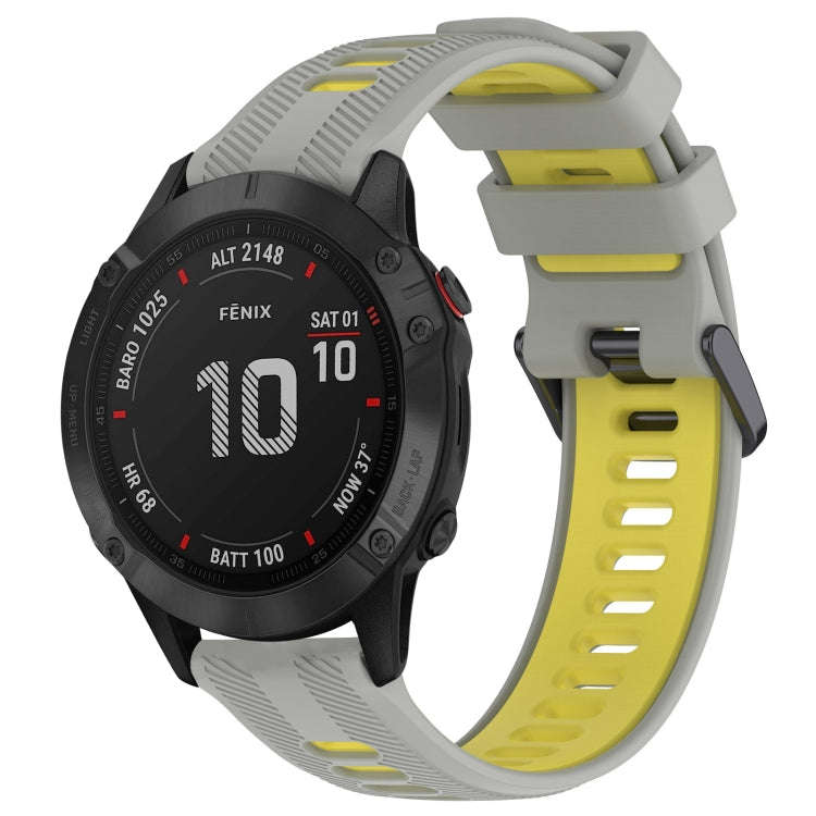 For Garmin Fenix 6 Pro Sports Two-Color Silicone Watch Band(Grey+Yellow)