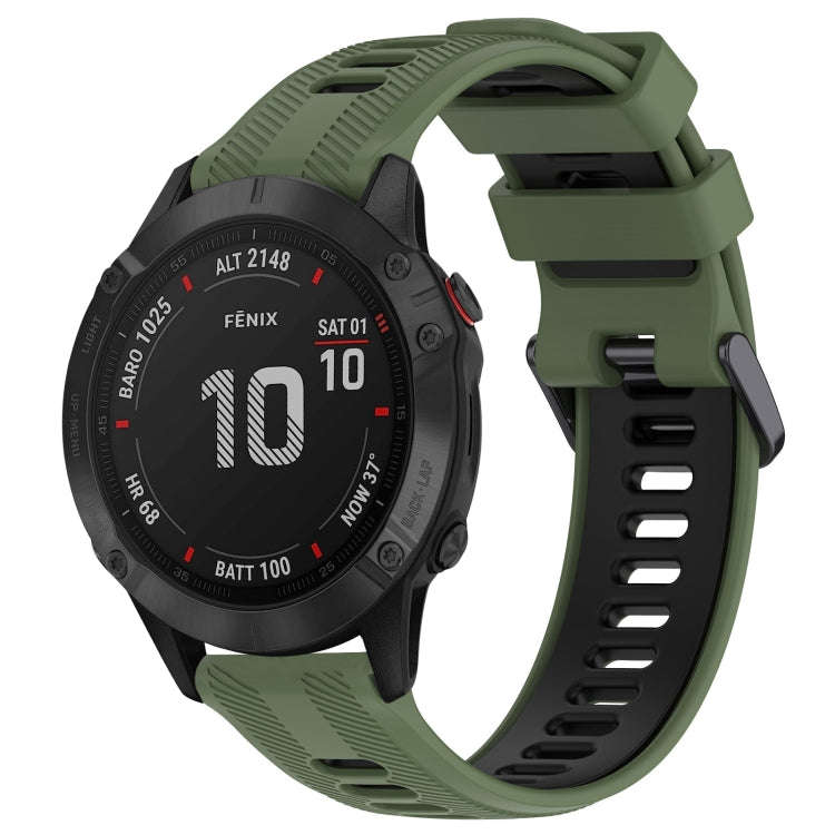 For Garmin Fenix 6 Pro Sports Two-Color Silicone Watch Band(Army Green+Black)
