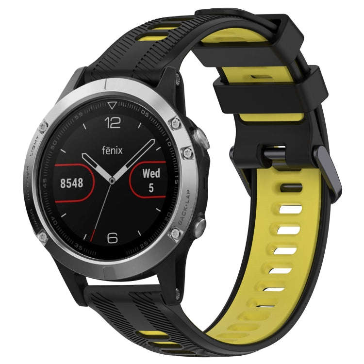 For Garmin Fenix 5 Sports Two-Color Silicone Watch Band(Black+Yellow)