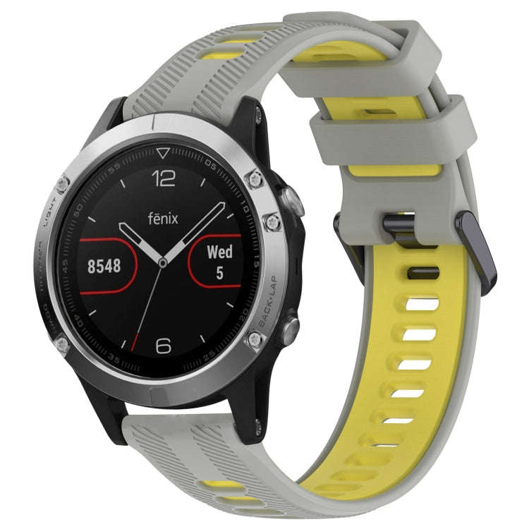 For Garmin Fenix 5 Sports Two-Color Silicone Watch Band(Grey+Yellow)