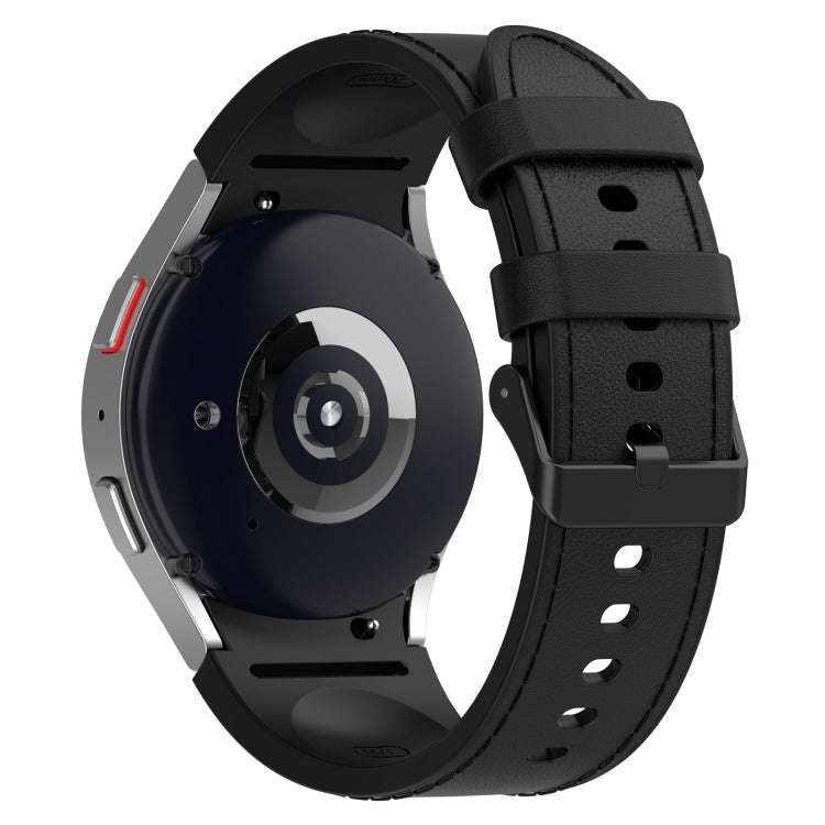 For Samsung Galaxy Watch 6 Silicone Leather Black Buckle Watch Band(Black)