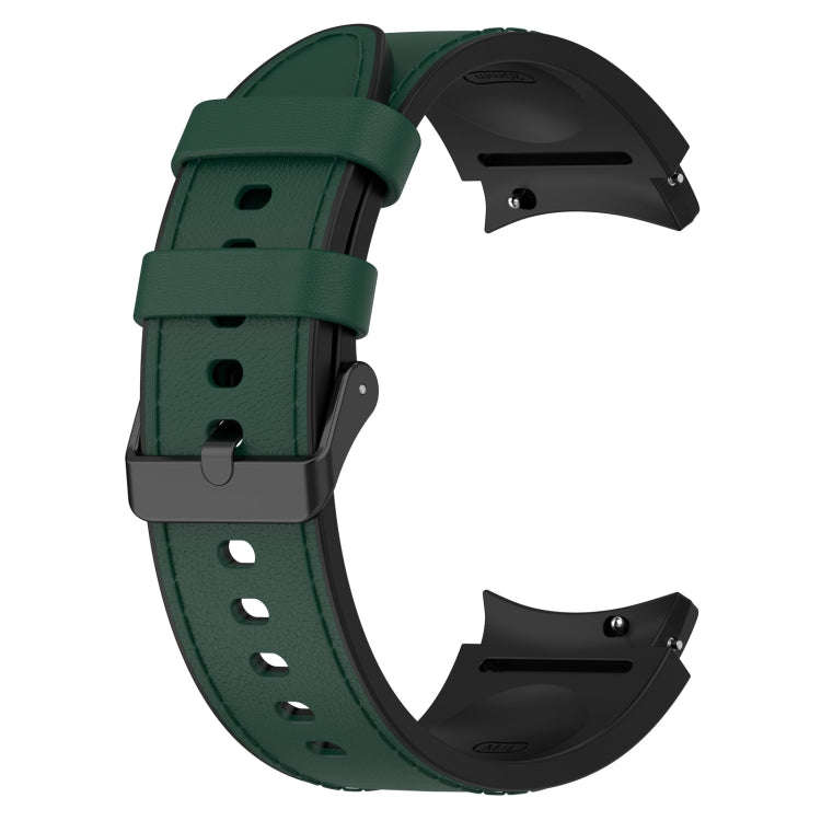 For Samsung Galaxy Watch 6 Classic Silicone Leather Black Buckle Watch Band(Olive Green)