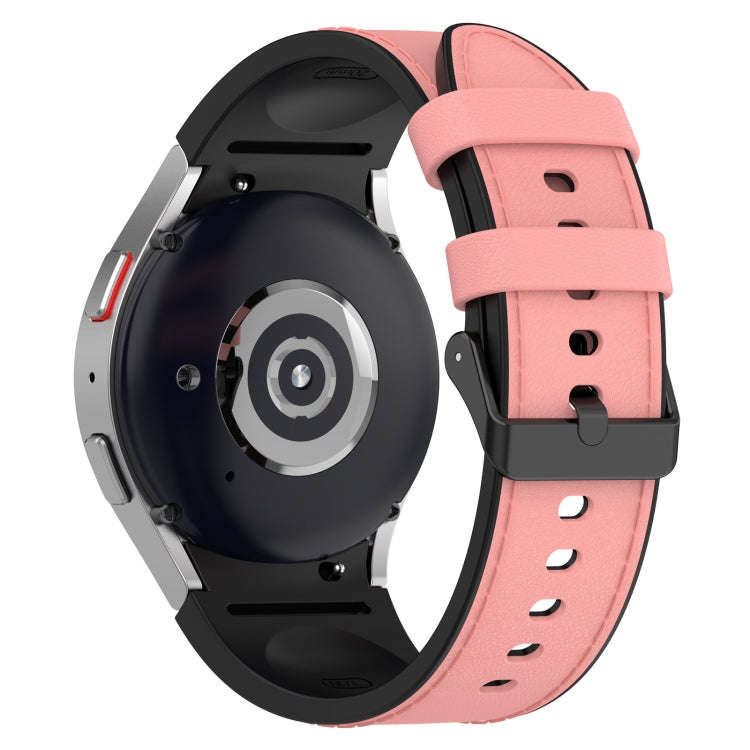For Samsung Galaxy Watch 6 Classic Silicone Leather Black Buckle Watch Band(Pink)