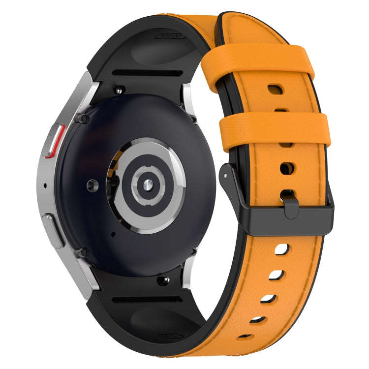 For Samsung Galaxy Watch 6 Classic Silicone Leather Black Buckle Watch Band, Size:S(Yellow)