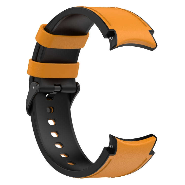 For Samsung Galaxy Watch 6 Classic Silicone Leather Black Buckle Watch Band, Size:S(Yellow)