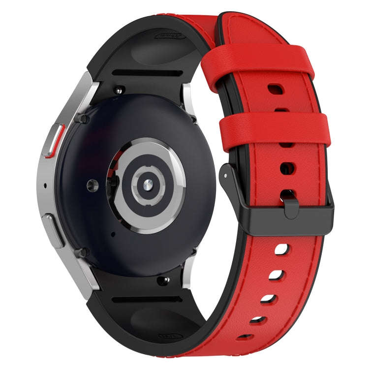 For Samsung Galaxy Watch 6 Classic Silicone Leather Black Buckle Watch Band, Size:S(Red)