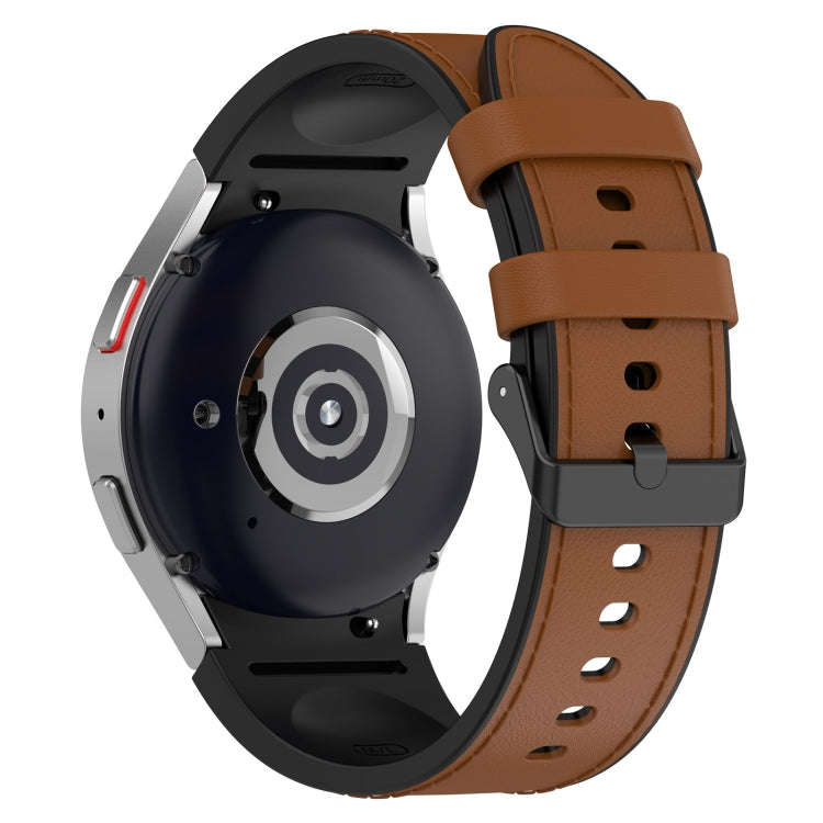 For Samsung Galaxy Watch 6 Classic Silicone Leather Black Buckle Watch Band, Size:S(Brown)