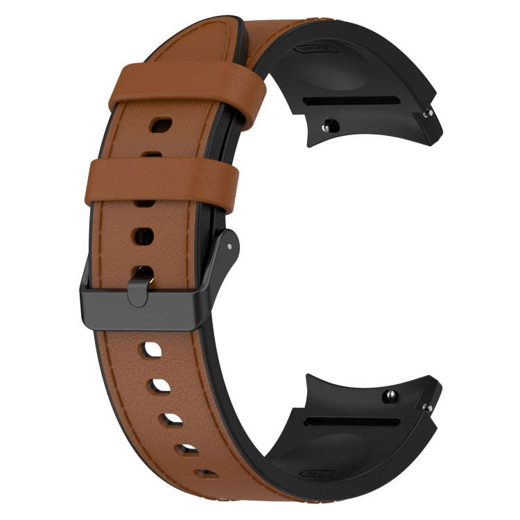 For Samsung Galaxy Watch 6 Classic Silicone Leather Black Buckle Watch Band, Size:S(Brown)