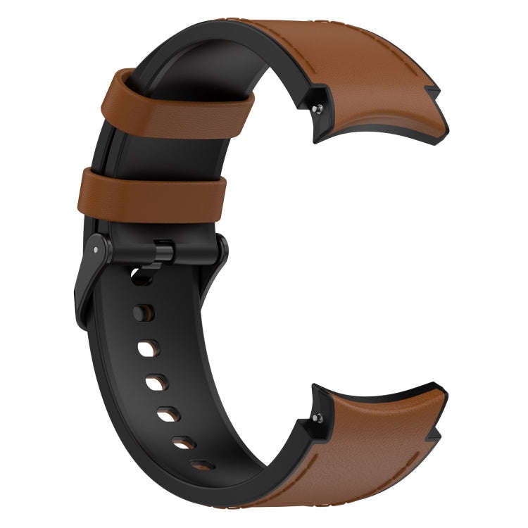 For Samsung Galaxy Watch 6 Classic Silicone Leather Black Buckle Watch Band, Size:S(Brown)