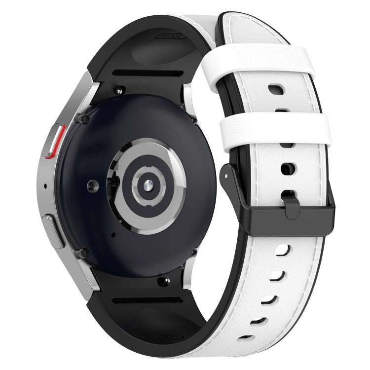 For Samsung Galaxy Watch 6 Silicone Leather Black Buckle Watch Band, Size:S(White)