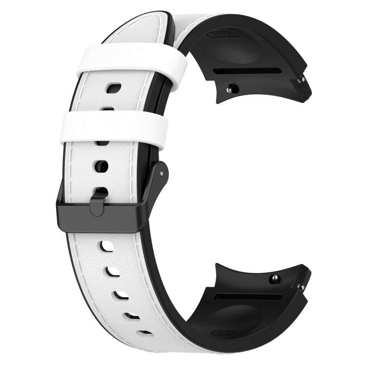 For Samsung Galaxy Watch 6 Silicone Leather Black Buckle Watch Band, Size:S(White)