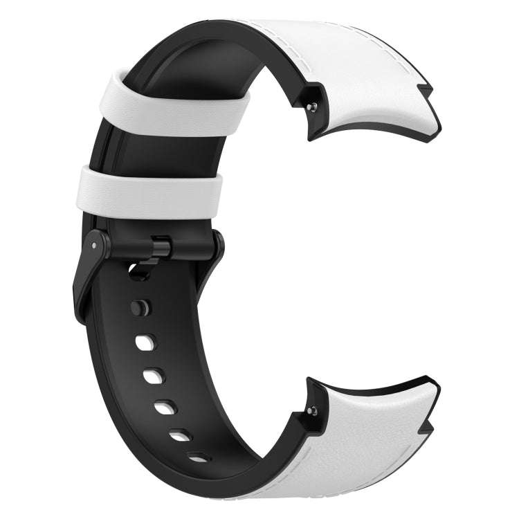 For Samsung Galaxy Watch 6 Silicone Leather Black Buckle Watch Band, Size:S(White)