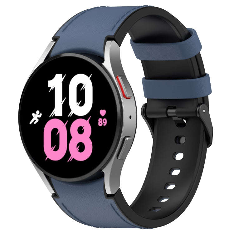 For Samsung Galaxy Watch 6 Silicone Leather Black Buckle Watch Band, Size:S(Midnight Blue)