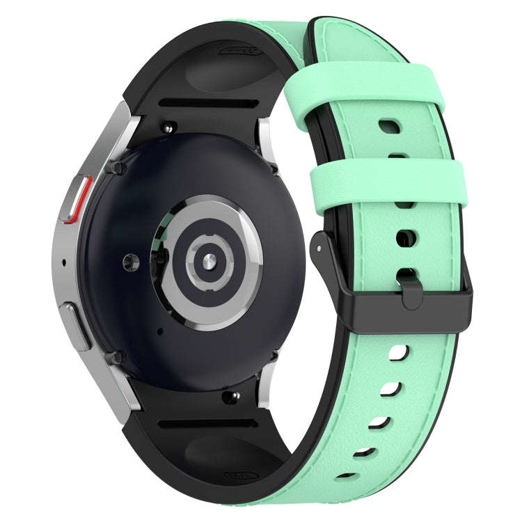 For Samsung Galaxy Watch 6 Silicone Leather Black Buckle Watch Band, Size:S(Green)