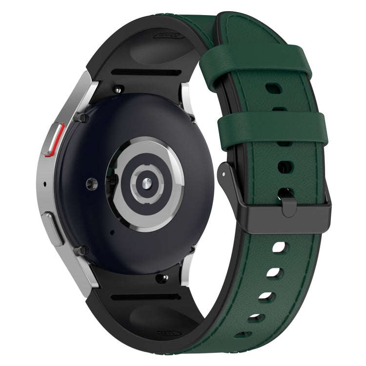 For Samsung Galaxy Watch 6 Silicone Leather Black Buckle Watch Band, Size:S(Olive Green)