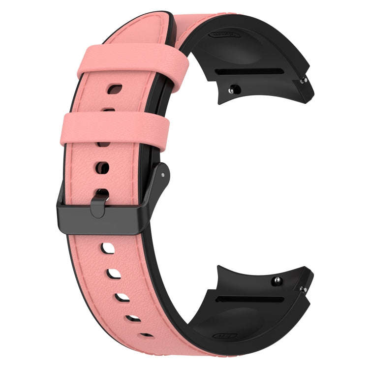 For Samsung Galaxy Watch 6 Silicone Leather Black Buckle Watch Band, Size:S(Pink)