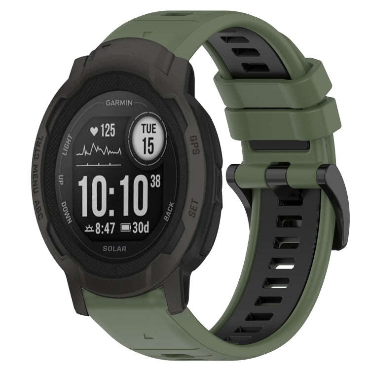 For Garmin  Instinct 2 Solar Sports Two-Color 22mm Silicone Watch Band(Olive Green+Black)