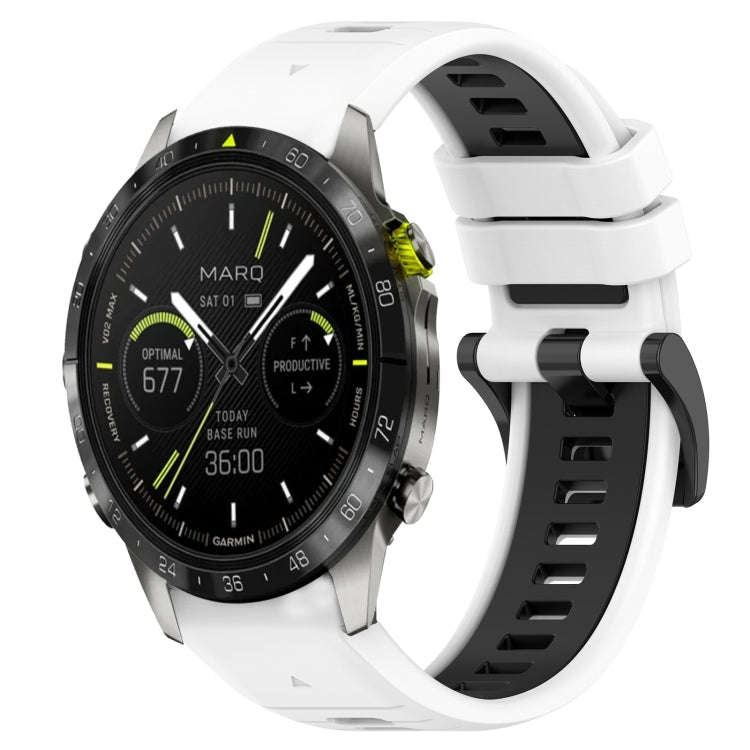 For Garmin MARQ Athlete Gen 2 Sports Two-Color 22mm Silicone Watch Band(White+Black)