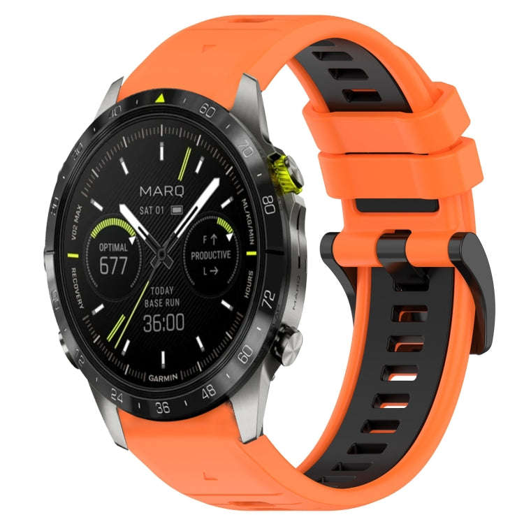 For Garmin MARQ Athlete Gen 2 Sports Two-Color 22mm Silicone Watch Band(Orange+Black)