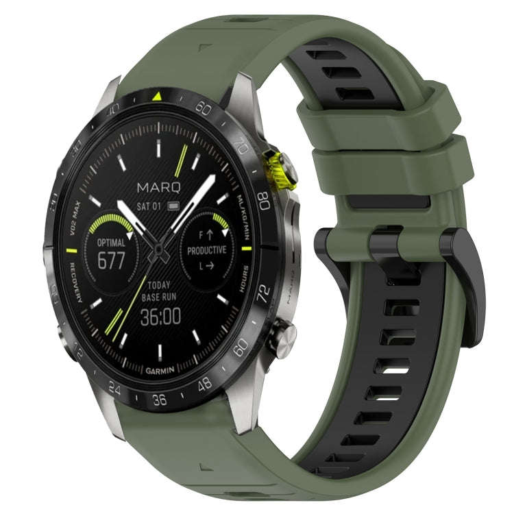 For Garmin MARQ Athlete Gen 2 Sports Two-Color 22mm Silicone Watch Band(Olive Green+Black)