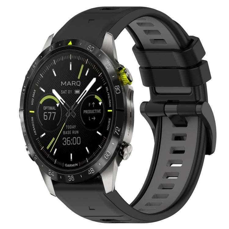 For Garmin MARQ Athlete Gen 2 Sports Two-Color 22mm Silicone Watch Band(Black+Grey)
