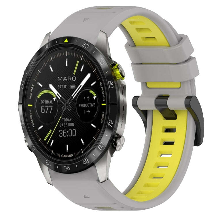 For Garmin MARQ Athlete Gen 2 Sports Two-Color 22mm Silicone Watch Band(Grey+Yellow)