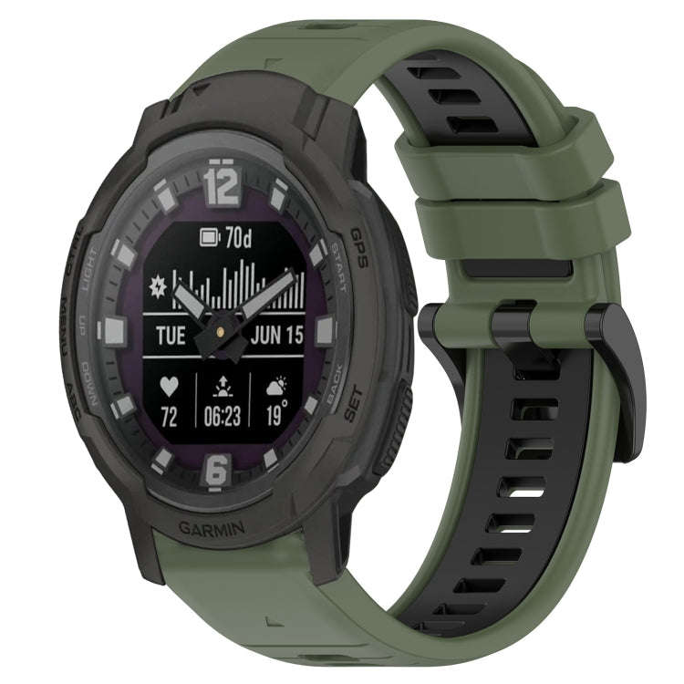 For Garmin Instinct Crossover Sports Two-Color 22mm Silicone Watch Band(Olive Green+Black)
