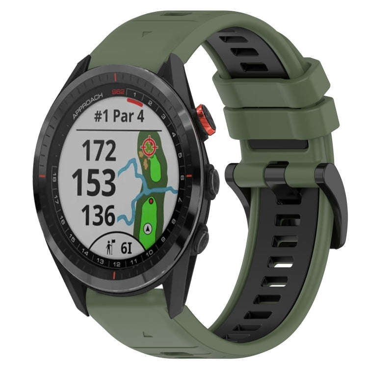 For Garmin Approach S62 Sports Two-Color 22mm Silicone Watch Band(Olive Green+Black)