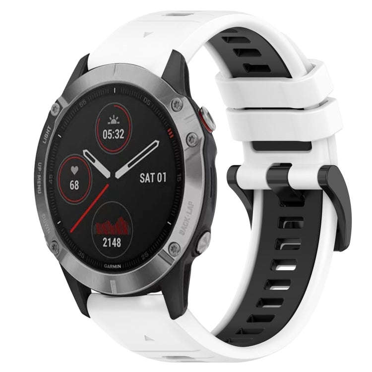 For Garmin Fenix 6 GPS Sports Two-Color 22mm Silicone Watch Band(White+Black)