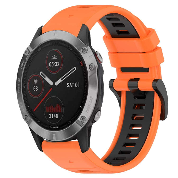 For Garmin Fenix 6 GPS Sports Two-Color 22mm Silicone Watch Band(Orange+Black)
