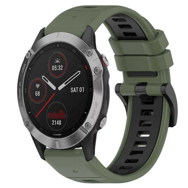 For Garmin Fenix 6 GPS Sports Two-Color 22mm Silicone Watch Band(Olive Green+Black)