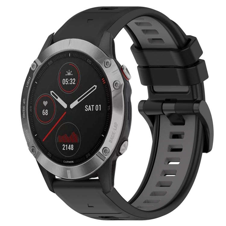 For Garmin Fenix 6 GPS Sports Two-Color 22mm Silicone Watch Band(Black+Grey)