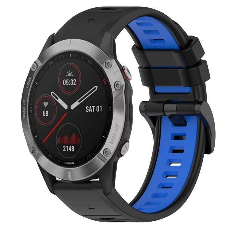 For Garmin Fenix 6 GPS Sports Two-Color 22mm Silicone Watch Band(Black+Blue)