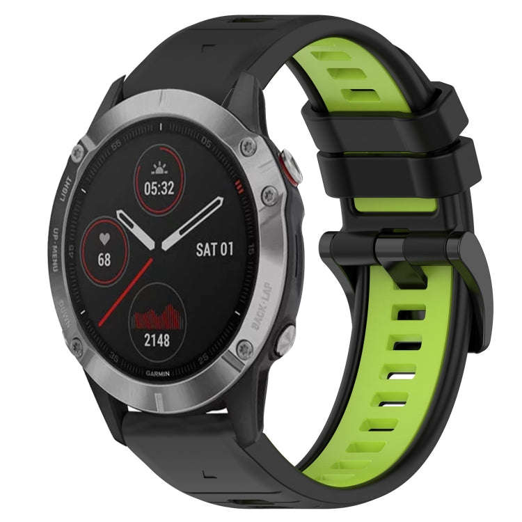 For Garmin Fenix 6 GPS Sports Two-Color 22mm Silicone Watch Band(Black+Lime Green)