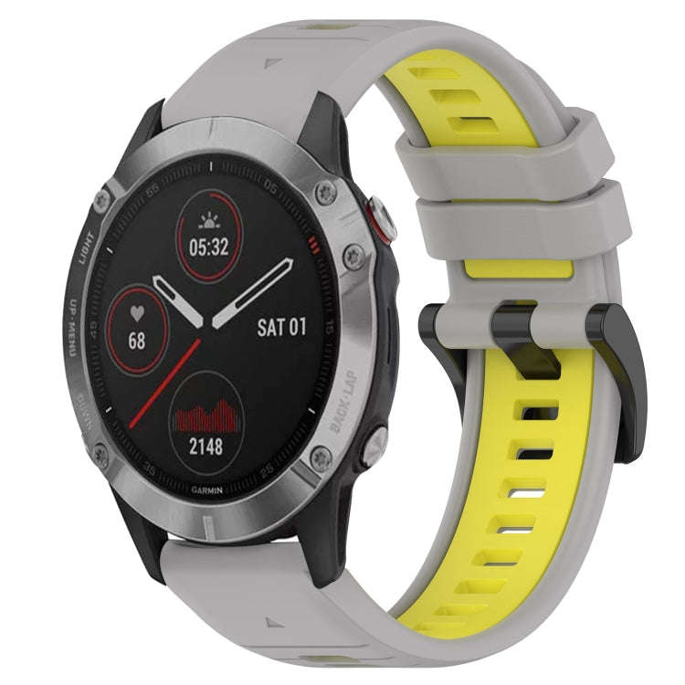 For Garmin Fenix 6 GPS Sports Two-Color 22mm Silicone Watch Band(Grey+Yellow)