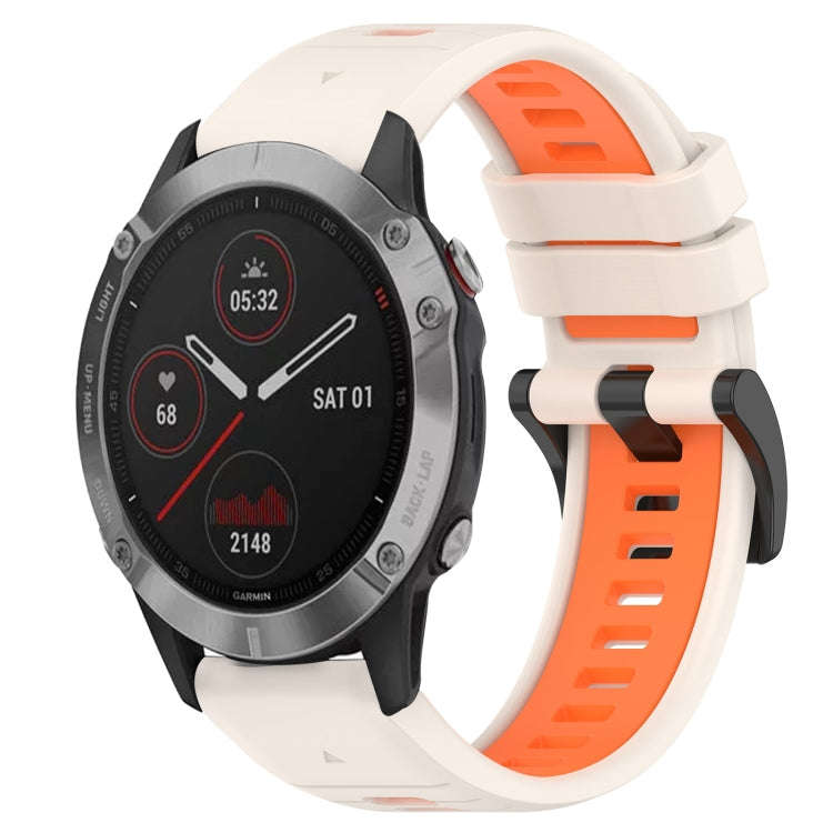 For Garmin Fenix 6 GPS Sports Two-Color 22mm Silicone Watch Band(Starlight+Orange)