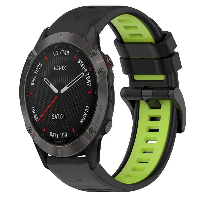 For Garmin Fenix 6 Pro GPS Sports Two-Color 22mm Silicone Watch Band(Black+Lime Green)