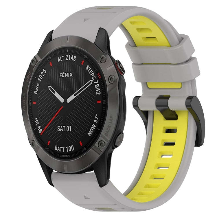 For Garmin Fenix 6 Pro GPS Sports Two-Color 22mm Silicone Watch Band(Grey+Yellow)