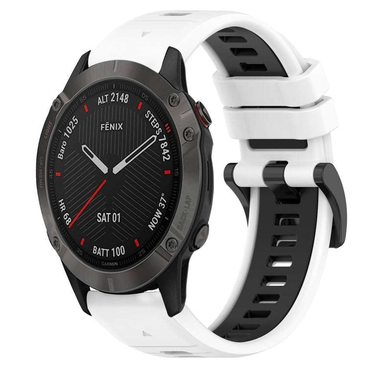 For Garmin Fenix 6 Sapphire GPS Sports Two-Color 22mm Silicone Watch Band(White+Black)