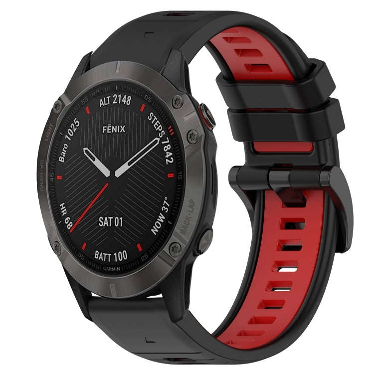 For Garmin Fenix 6 Sapphire GPS Sports Two-Color 22mm Silicone Watch Band(Black+Red)