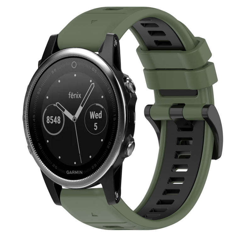 For Garmin Fenix 5 Sports Two-Color 22mm Silicone Watch Band(Olive Green+Black)