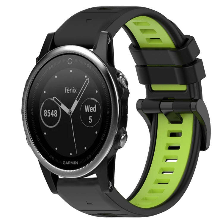 For Garmin Fenix 5 Sports Two-Color 22mm Silicone Watch Band(Black+Lime Green)