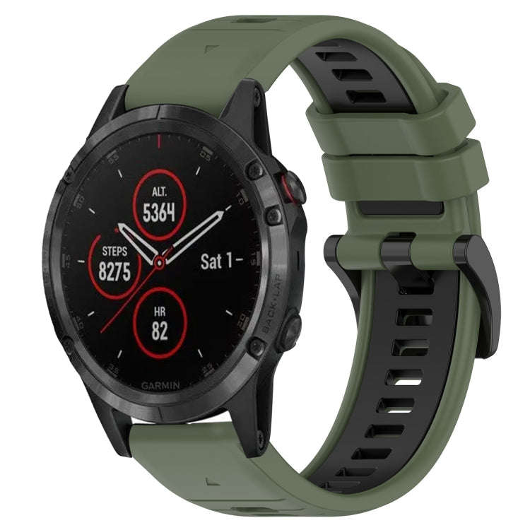 For Garmin Fenix 5 Plus Sports Two-Color 22mm Silicone Watch Band(Olive Green+Black)