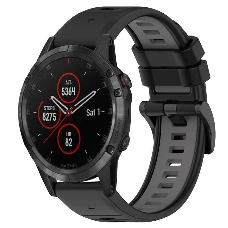 For Garmin Fenix 5 Plus Sports Two-Color 22mm Silicone Watch Band(Black+Grey)