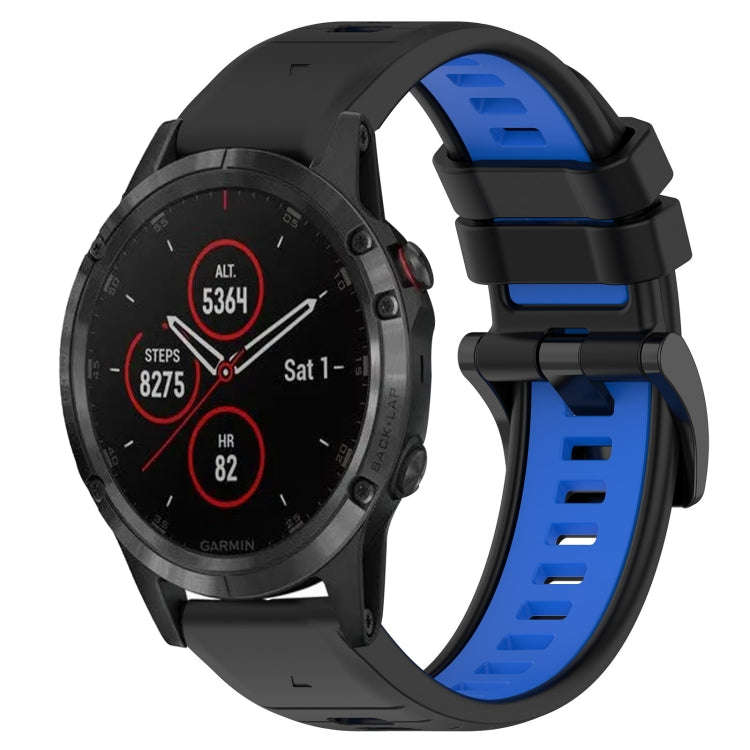 For Garmin Fenix 5 Plus Sports Two-Color 22mm Silicone Watch Band(Black+Blue)