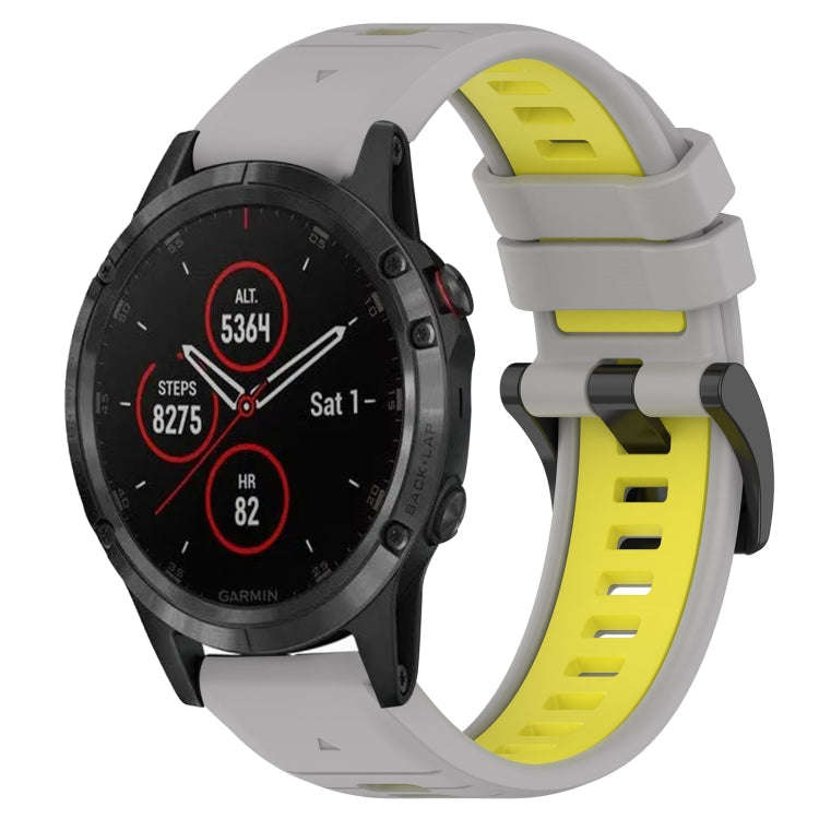 For Garmin Fenix 5 Plus Sports Two-Color 22mm Silicone Watch Band(Grey+Yellow)