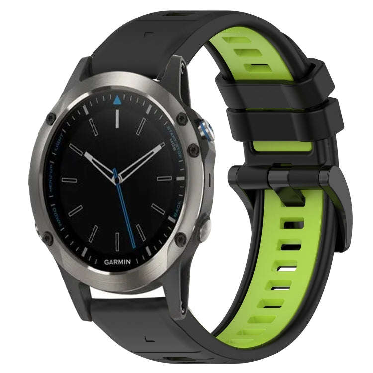 For Garmin Quatix 5 Sports Two-Color 22mm Silicone Watch Band(Black+Lime Green)