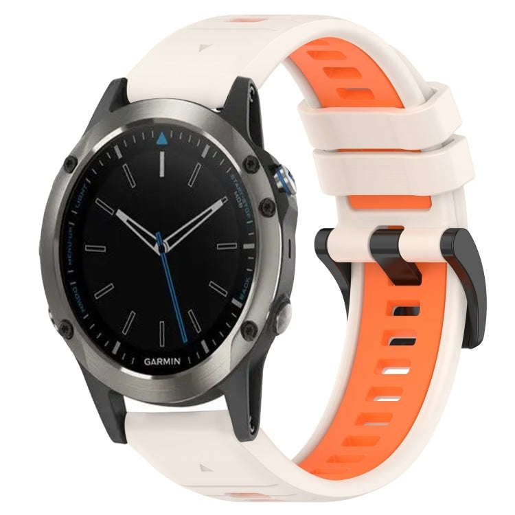 For Garmin Quatix 5 Sports Two-Color 22mm Silicone Watch Band(Starlight+Orange)