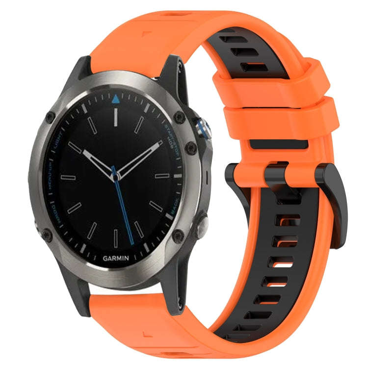 For Garmin Quatix 5 Sapphire Sports Two-Color 22mm Silicone Watch Band(Orange+Black)